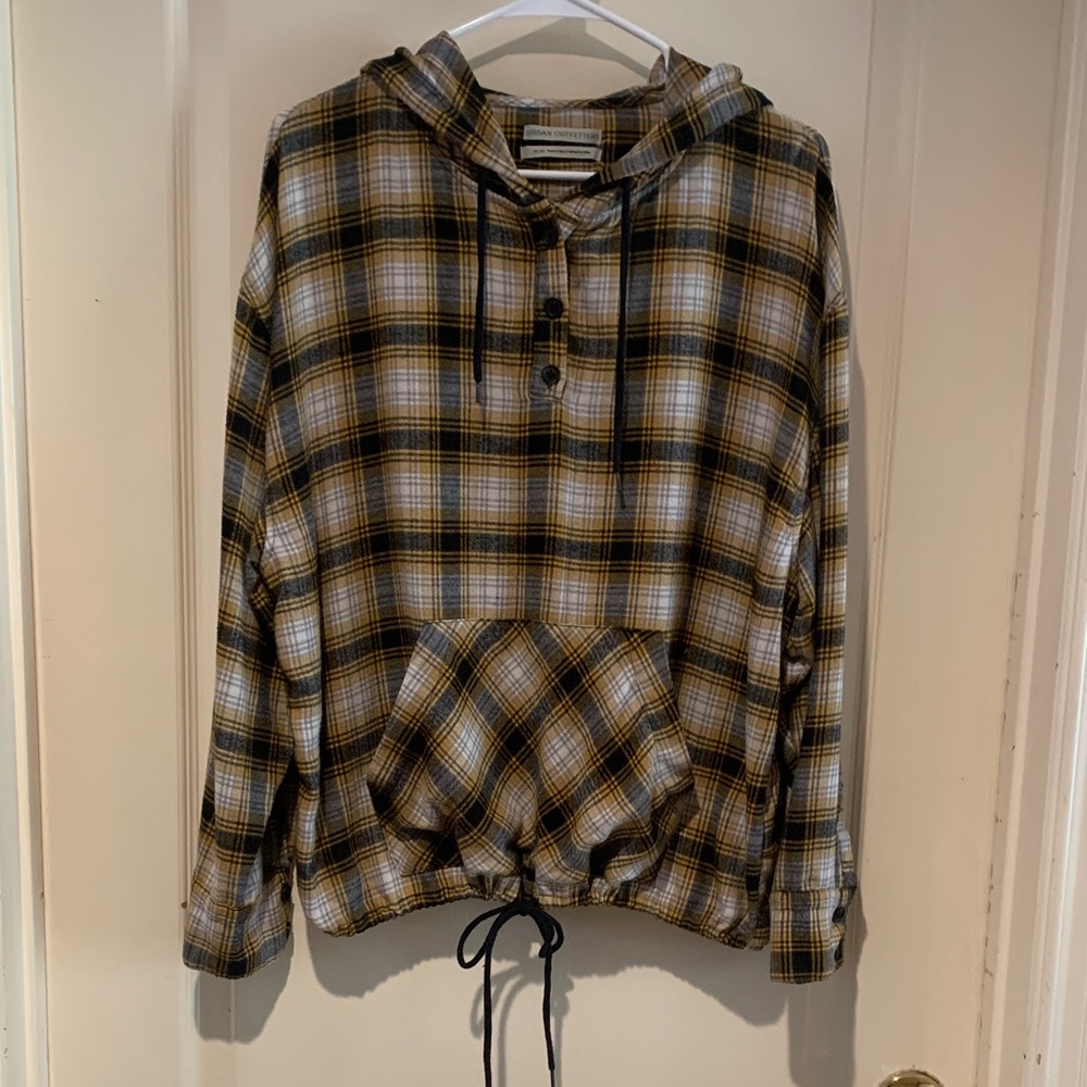 Urban Outfitters Mustard and Black Checkered Flannel Hoodie